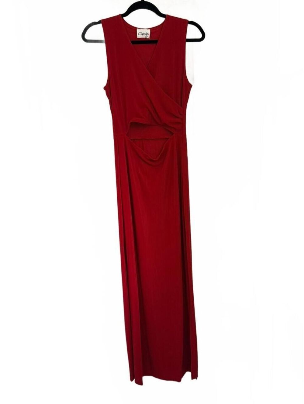 Y2K Vintage Chesley Sleeveless Red Maxi Dress with Front Cutout